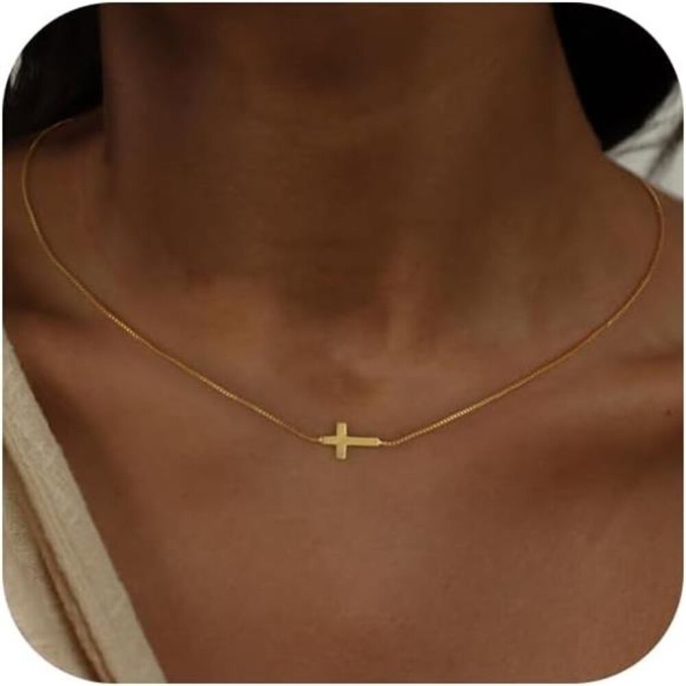 Cross Necklace for Women 14K Real Gold Silver Plated Dainty Small Cross Pendant